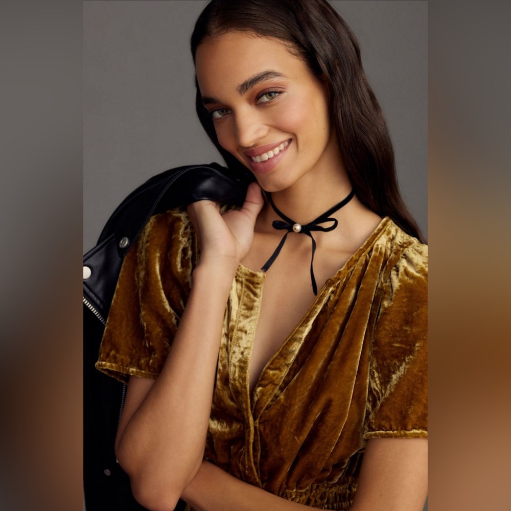 Anthropologie Gold Velvet the somerset maxi Dress - Picture 2 of 7
